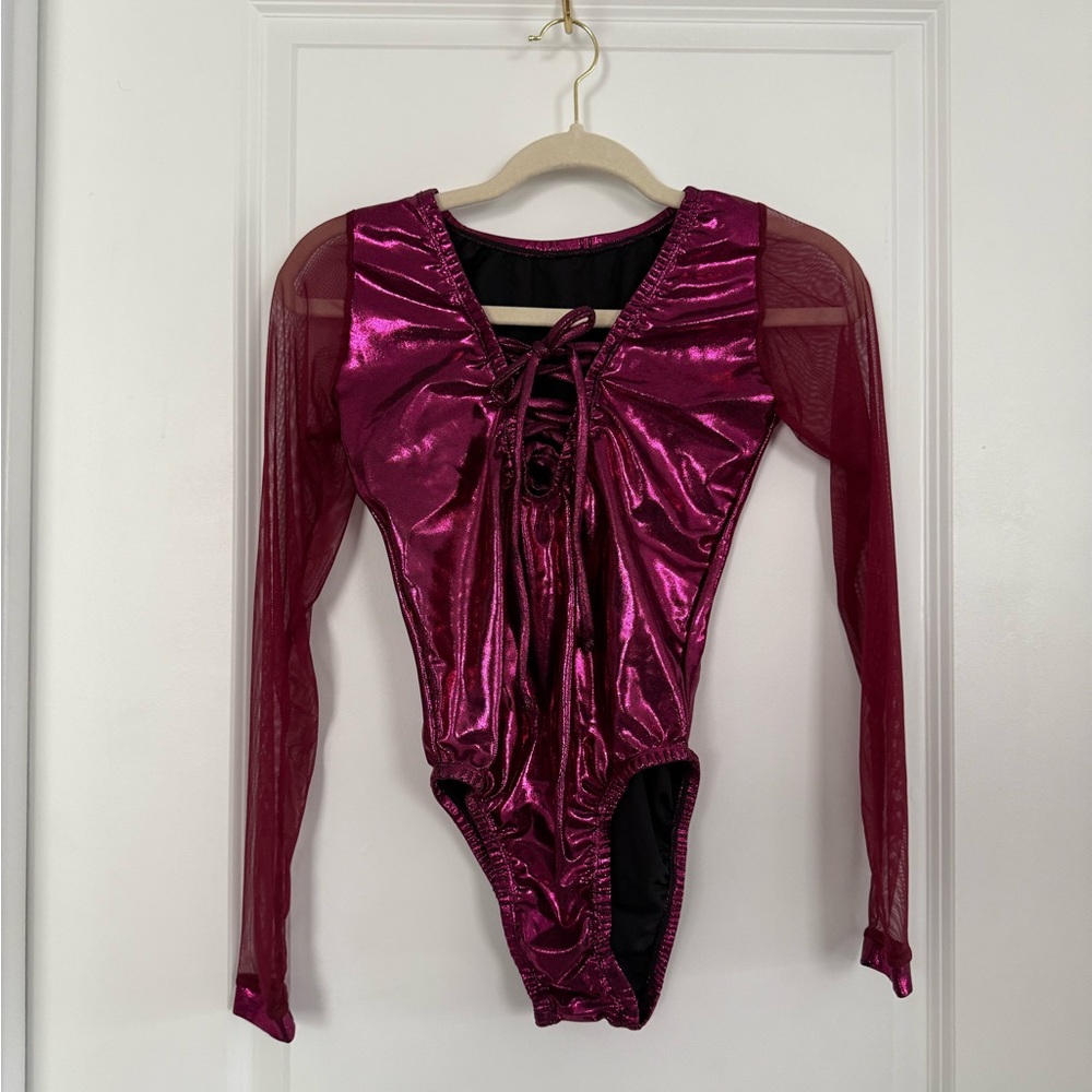 Metallic Pink Long Sleeve Bartender Bottle Girl One Piece